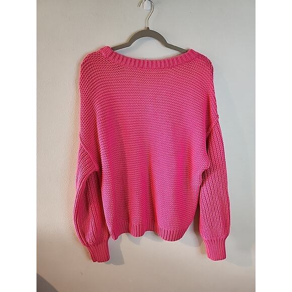 FREE PEOPLE CHUNKY Hot Pink CABLE KNIT SWEATER IN SMALL Round Neck Oversized - Picture 5 of 5